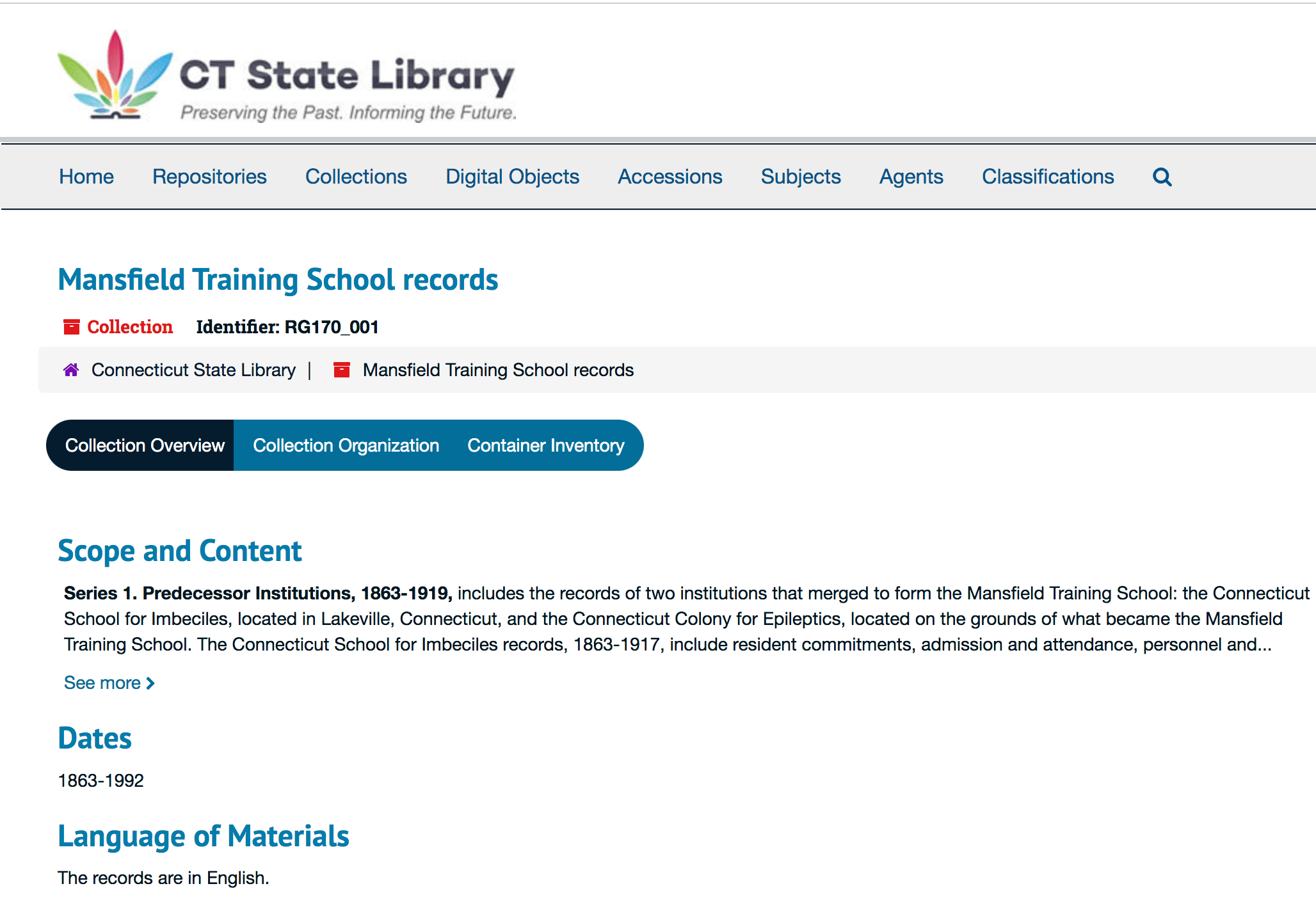 Image of CT State Library website